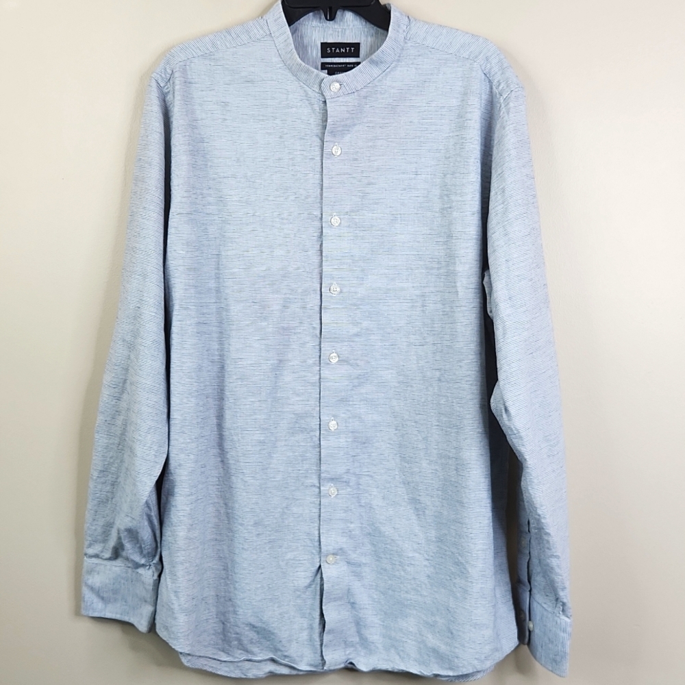 Stantt Mens Long Sleeve Classic Fit Collarless Button Down Shirt XL